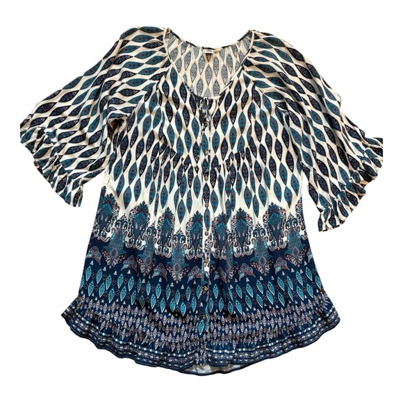 Roxy Boho Button Down Paisley Patterned Ruffle Swing Dress Size Xlarge - Picture 4 of 13